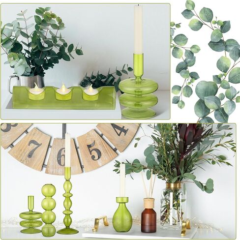 6 Pcs Green Glass Candle Holder Glass Candlestick Holder Wavy Glass Candle Sticks Holders Funky Candle Holder Mini Taper Candle Elegant Glass Vase for Home Table Decor Wedding Party Centerpiece in Kuwait