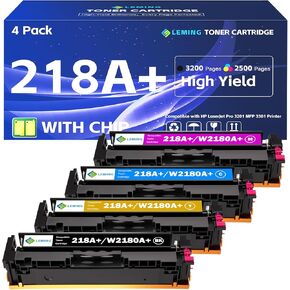 218A Toner Cartridges 4 Pack 218X Replacement for HP 218A 218X HP Color Laserjet Pro MFP 3301fdw 3301sdw HP Color Laserjet Pro 3201dw Toner High Yield W2180A W2180X Ink Set with Chip (B/C/Y/M Set)