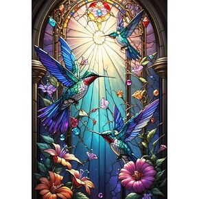 Diamond Painting Kits for Adults Hummingbirds, 5D DIY Full Square Drill Diamonds Art Sets for New Beginner, Large Animal Flowers Paint with Diamonds Beads Art Craft Home Decoration 16x20in