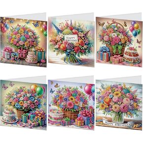 JISHSHAY 6 PCS Diamond Painting Greeting Cards Diamond Art Greeting Cards for Adults Gem Painting Birthday Cards Diamond Art for Adults Blank Cards for Holiday Birthday with Envelopes Happy Birthday