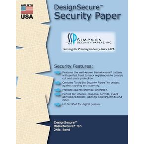 8.5 x 11 Simpson Security Papers DesignSecure Basketweave Tan 24# Security Paper, 500 Sheets