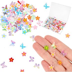 60Pcs Mini Resin Butterflies Tiny Flowers, Miniature Dollhouse Accessories Tiny Butterflies for Crafts, Mini Resin Animals Figurines for DIY Fairy Garden Dollhouse Micro Landscaping Decoration