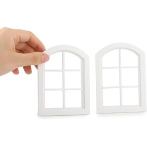 Dollhouse Windows 2PCS Miniature 6-Pane Window Frame 1 : 12 Frame DIY Mini House Decoration Wooden Fiary Window Model Doll House Accessories (White)