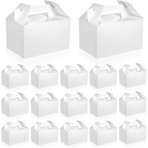 30 Pcs Large Favor Boxes, 9x6x6 Inches Recyclable Paper Gable Boxes with Handles, White Boxes for Gifts Packaging Goodie Boxes for Birthday Wedding Favors Picnic Bridesmaid Baby Shower, Party Supplies