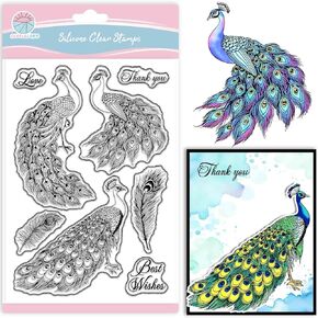 GLOBLELAND Peacock Featherss Clear Stamps for Scrapbooking Greetings Silicone Stamps Tail Featherss Sentiment Transparent Stamp for Card Making DIY Embossing Journaling