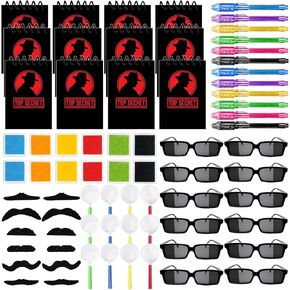 72PCS Detective Party Favors, Goodie Bags Stuffers for Kids with Invisible Ink Pen Pocket Notebook Rear View Glasses, Spy Kit Stuffers for Detective Birthday Party Decorations