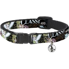 Cat Collar Breakaway Tinker Bell Floral Collage Classy and Sassy 8 to 12 Inches 0.5 Inch Wide