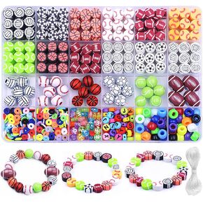 1000PCS Sports Ball Polymer Clay Beads Charms for Friendship Bracelets Making Kit Cute Fun Beads DIY Arts Crafts Birthday Gifts for Kids Girls Baseball Basketball Soccer Rugby Volleyball Football Bead