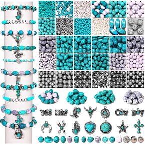 2300PCS+ Western Beads Charms for Bracelet Making Turquoise Clay Heishi Beads Letter Spacer Bead Cactus Star Cowboy Boot Charms for Western Jewelry Making Cowgirl Accessories