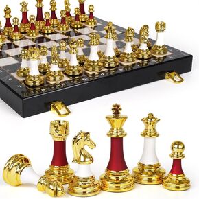 15" Large Chess Set for Adults with Weighted Acrylic Chess Pieces 3.5" King & Portable Folding Marbling Wooden Chess Board Travel Chess Sets Elegant Classic Chess Game – Family Board Game Gift