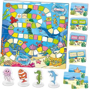 Word Ocean Phonics Board Game for Kids,Educational Learning Word Board Games for Boys and Girls,Reading and Spelling Word Games Ages 4 5 6,Classroom Travel Indoor Outdoor Family Games