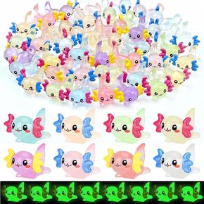 40 Pcs Mini Resin Axolotls Figures Glow in the Dark Small Little Tiny Luminous Animals Axolotls to Hide Garden Miniature Figurines for Dollhouse Micro Landscape Aquarium Decoration DIY Crafts
