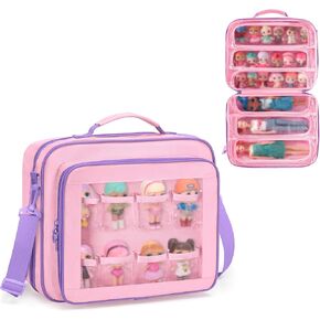 Doll Carrying Case Compatible with LOL Surprise Dolls All, Display Storage for Doll Organizer with 7 Clear Zipper Pockets and a Handle Strap & Shoulder Strap, Purple, Bag Only (Patented Design)