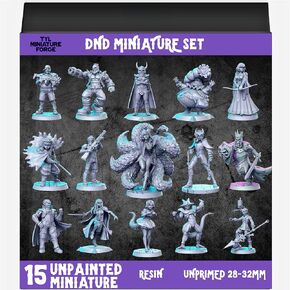 TYL | DND4 15-Piece Miniature Set – Unpainted 32mm Resin Miniatures for DND, Pathfinder & Tabletop RPGs – High-Detail Fantasy Models for Dungeon Masters & Miniature Painters