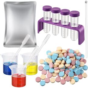 Colorful Science Experiment Kit for Kids Age 8+, 120 Color Fizzers(Red, Yellow & Blue), Lab Science Test Tubes and Holder, Beakers, Droppers for STEM Activities Educational Gifts