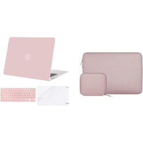 MOSISO Plastic Hard Shell Case & Water Repellent Neoprene Sleeve Bag Compatible with MacBook Air 13 inch (Models: A1369 & A1466, Older Version 2010-2017 Release), Baby Pink