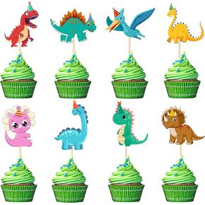 24Pcs Dinosaur Cupcake Toppers Baby Cute Roar Dinosaur Cupcake Picks Dino Cake Decorations for Kids Boys Dinosaur Theme Birthday Baby Shower Party Decorations