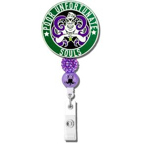 Ursula Badge Reel Retractable Clip, Halloween Badge Holder for Nurse CNA Doctor RN Office Teacher Student, Cute Funny Alligator Clip Accessories for Ursula Costume