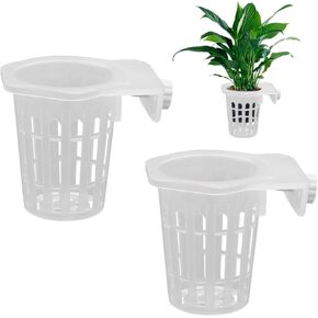 WishLotus 2Pcs Aquarium Plant Holder, Hollow Design Hanging Aquarium Planter Cups with Hook, Aquarium Plant Baskets for Fish Tank Aquarium Hydroponics & Aquatic Plant (Transparent)