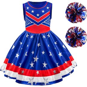 IKALI 4th of July Costumes Girls American Flag Outfit Kids Toddlers Independence Day Festival Fancy Dress