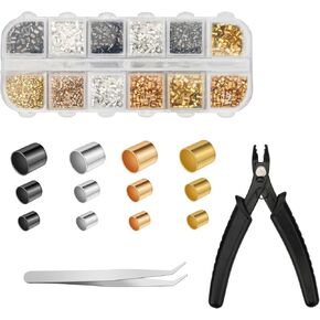 LUTER 2200pcs Crimp Tubes for Jewelry Making, 1.5/2/2.5mm Crimping Beads Kit with Crimping Pliers Tweezers, Gold, Silver, KC Gold, Black