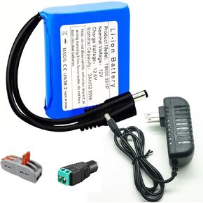 12V 3000mAh Rechargeable Lithium Battery with Charger - Long-Lasting Power for DIY Projects, LED Strips, Security Cameras, RC Toys & More