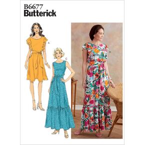 Butterick B6677E5 Easy Women's Knee and Shin Length Sleeveless Dress Sewing Patterns, Sizes 14-22
