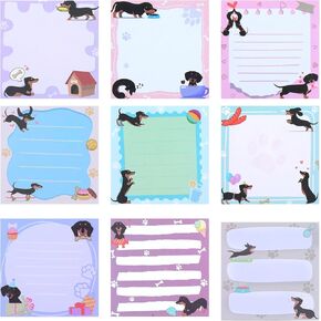 Grevosea 9 Pads Dachshund Sticky Notes, Dachshund Gifts 3.15 x 4 Inches Cute Cartoon Dog Self Stick Notepads Puppy Lover Gifts Colored Dog to Do List Cute Memo Pads for Home Office Supplies