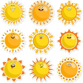9 Packs Sun Sticky Notes Cute Yellow Sunshine Self-Adhesive Notepads Happy Sun Memo Pad Removable for Student Teacher Office School Supplies, 9 Designs
