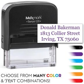 2 Line Custom Self Inking Rubber Stamp - Choose from Many Fonts - Choose from 15 Ink Colors