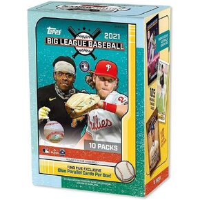 2021 Topps Big League Baseball 10 Pack Blaster Trading Card Box (5 Exclusive Blue Parallel Cards)