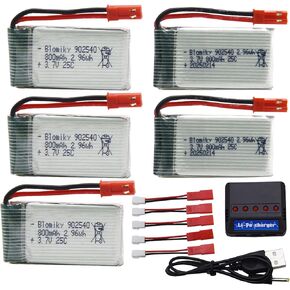 Blomiky 5 Pack 3.7V 800mAh 25C Rechargeable Li-po JST Plug Batteries and 4 in 1 Seat Charger Fit for MJX X300C X400W X600 X800 RC Quadcopter Drone / 3.7V 800mAh JST *5