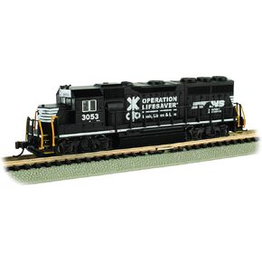 Bachmann Trains - EMD GP40 Diesel Locomotive - Norfolk Southern Operation Lifesaver #3053 (with Dynamic Brakes) - N Scale (63565)