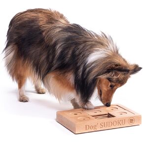 Interactive Sudoku Puzzle for Medium Dogs and Cats - Expert Brain Pet Toy - 9 Treat-Hiding Holes, Medium Wood and Plastic Design