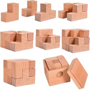 Cooplay Soma Cube Puzzle, 7pcs Wooden Assembly & Disentanglement Puzzle Snake Cube, 3D IQ Logical Brain Teaser Games, Fidget Stress Toys Gift for Adults