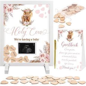 Kosiz Baby Shower Guest Book Alternatives Baby Shower Decorations with Wooden Hearts for 60 Guests Sign Picture Frame Pregnancy Keepsake for Soon to Be Moms(Cloud)