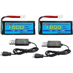 3.7V 1800mAh 30C Lipo Battery with Molex Plug and USB Charging Cable Compatible with Most RC Drones,Quadcopters,Airplane Models,and Mini Remote-Controlled UAV