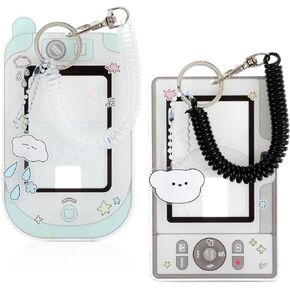 2Pcs Cartoon Photo Card Holder Kpop Photocard Holder Keychain Cute ID Badge Holders Acrylic Protective Photocards Holders with Cloud Bear Pendant Spiral Wrist Coil