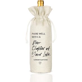 Socive New Job Gifts Wine Bag, Pairs Well With a New Chapter of Your Life, Job Gifr for Colleague, Coworker, Boss, Friends - Burlap Drawstring Wine Bag