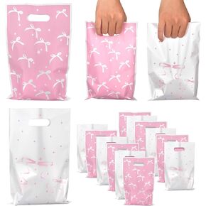 50pcs Pink Bow Party Gift Bag, Coquette Bow Candy Bags Cute Pink Favor Coquette Birthday Decorations Supplies Sweet Wedding Bridal Decor for Kids Girls Women