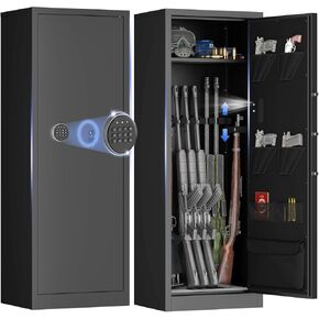 10-15 Gun Safe for Home Rifle and Pistols, Rifle Safe with Lock & Digital Keypad, Quick Access Rifle Security Safes for Shotguns, Long Gun Cabinet with 3 Adjustable Gun Racks, LED Light