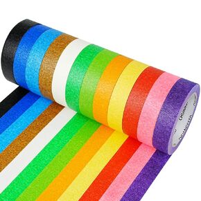 12 Rolls Bulk Colored Masking Tape Set for Kids-Rainbow Colors 1 inch x 1080ft (360yards) Decorative Painters Tape for DIY Labeling, School Classroom Projects, Colorful Paper Decoration Arts Crafts