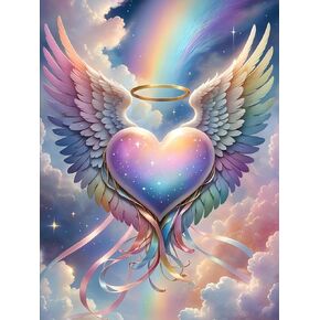 GMETINC Angle Love Heart Diamond Painting Kits for Adults, Flower DIY 5D Diamond Art Kits Full Drill Diamond Dots Paintings with Diamonds Gem Art and Crafts Home Decor 12x16inch