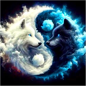 FHBUBPUP Wolf Diamond Painting Kits for Adults, Tai Chi Wolf Diamond Art Kits for Beginners, 5D DIY Full Drill Round Diamond Dot Gem Art, Craft Gift Suitable for Home Wall Decoration 12×12Inch