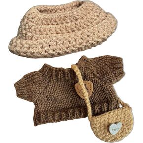 Handmade Crochet Clothing Set for Labubu Dolls, 3-Piece Outfit with Hat, Sweater and Purse, Fits 5.91-6.7 inch Labubu Dolls, Beige and Brown