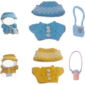Clothes Set for Labubu(No Doll)，Handmade Crochet Three-Piece Set, Brown Sweater with Beige Hat and Shoulder Bag, Classic Color Matching Creates A Unique Fashion Style and Charm