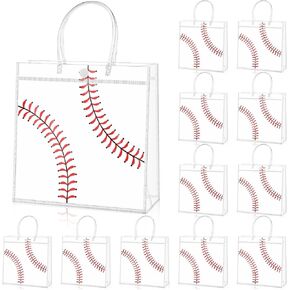 HIYZI 24 Pcs Baseball Clear PVC Gift Bag with Handles Baseball 8 x 8 x 3.15 Inch Party Favor Goodie Bag Sport Treat Bags for Team Snacks Boys Birthday Holiday Party Supplies Baby Shower Decorations