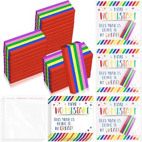 24 Sets Back to School Gifts for Students Rainbow Erasers Fun Pencil Erasers with Inspirational Greeting Cards and Adhesive Dots for First Day Student Classroom Prize Supplies