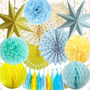 Blue Party Decorations,15PCS Dusty Blue Beige Birthday Decorations for Women Men Girl Boy,Hanging Backdrop Decor for Engagement,Boho Wedding,Baby Shower,Bridal Shower,Garden Party in Saudi Arabia