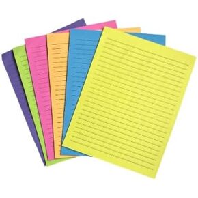 RLM Creations Large Lined Sticky Notes, 6 Bright Colors, 8 x 10 1/2 inches, 6 Pads/Pack, 30 Sheets/Pad, Self-Stick, Multi-Color, Office Supplies, School/College Supplies, Teacher Must Have